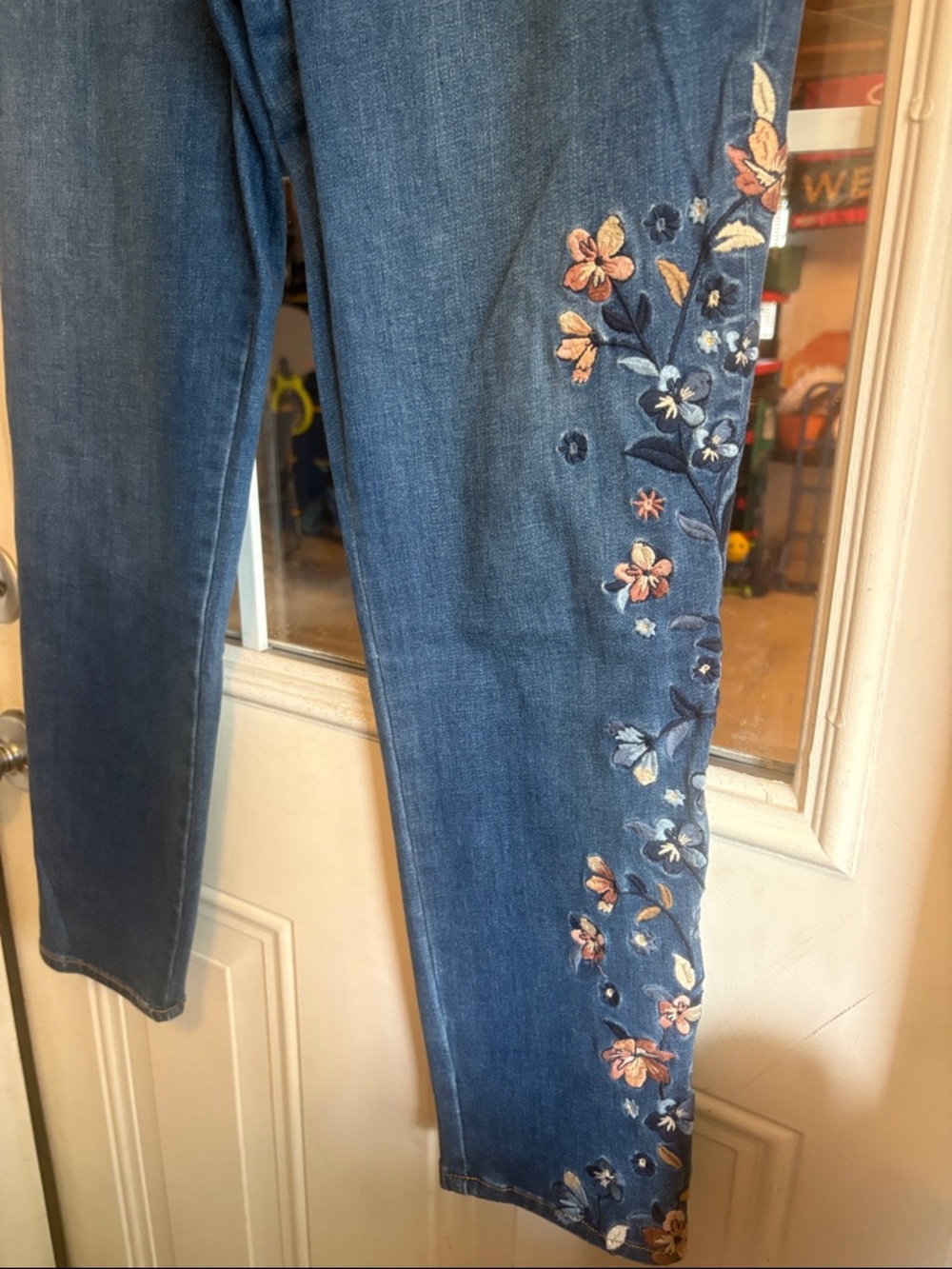 Chico's Dark Blue Ankle Jeans with Floral Embroidery - Picture 6 of 9